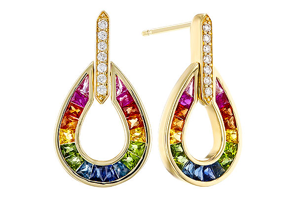 G320-66665: EARRINGS 1.18 MULTI-COLOR SAPP 1.25 TGW