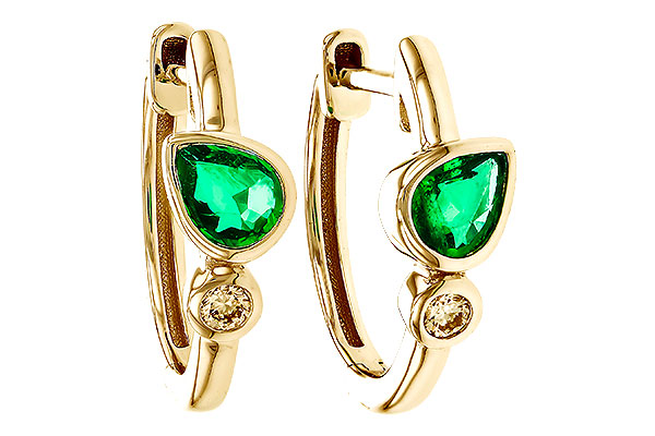 H320-68538: EARRINGS .38 TW EMERALD .44 TGW